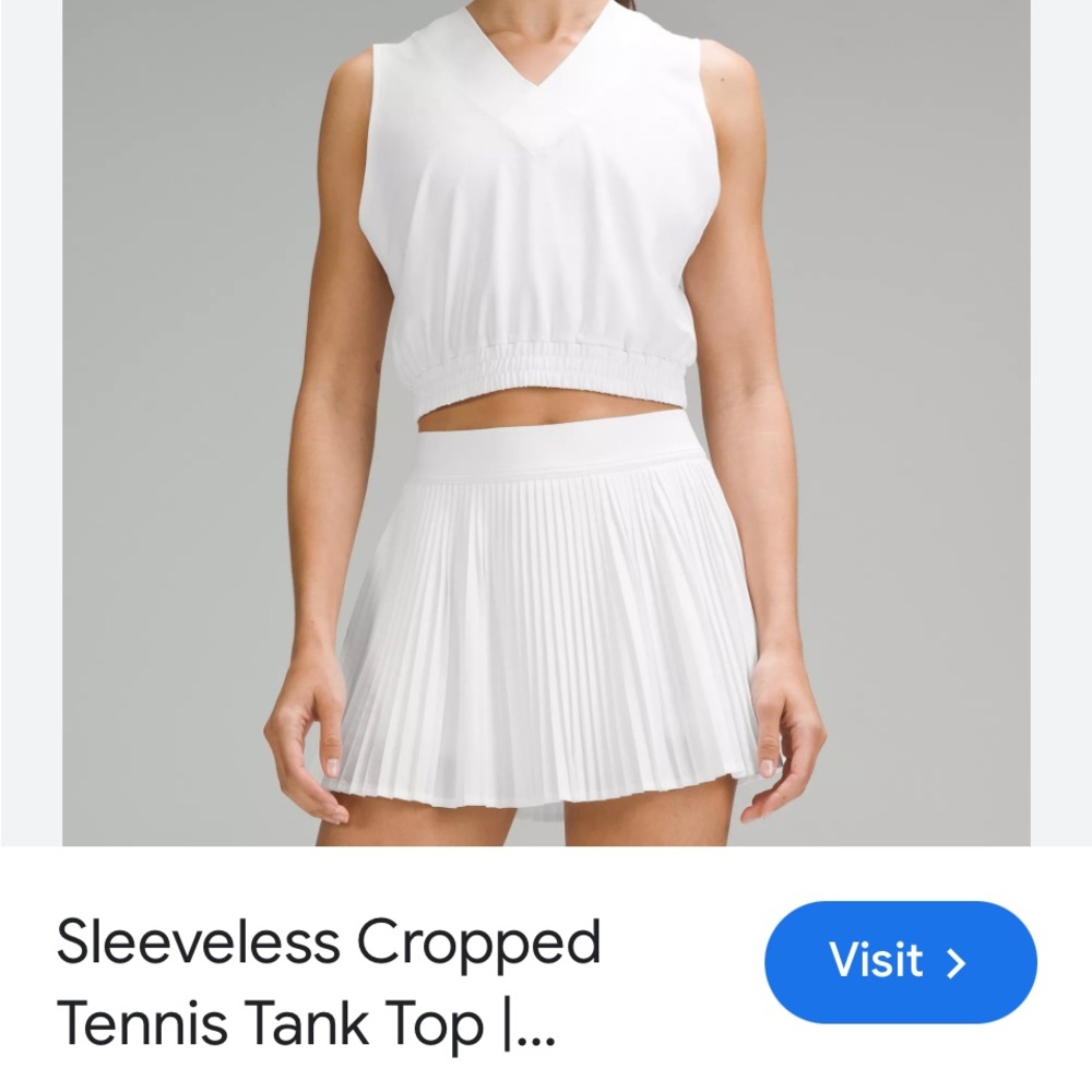 Lululemon Sleeveless Cropped Tennis Tank, size 10